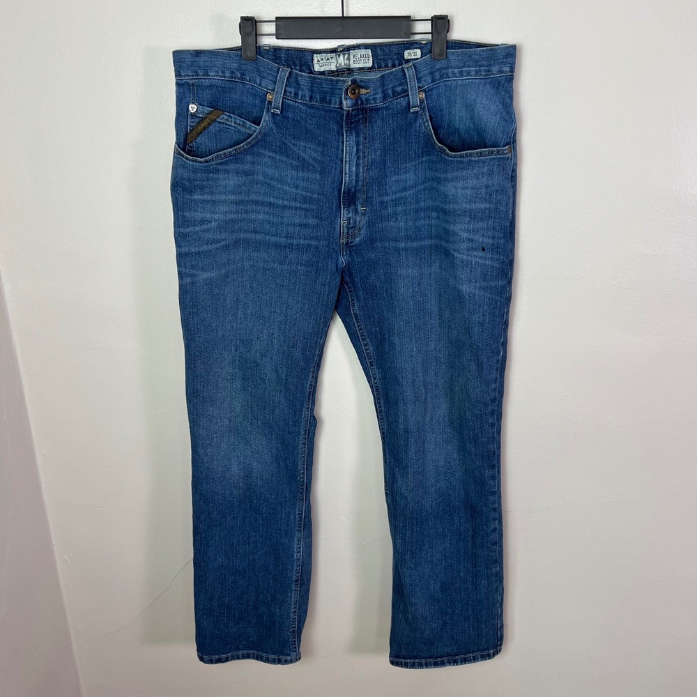 Ariat M4 Legacy Relaxed Boot Cut Jeans 38/30 Blue Western Workwear Denim